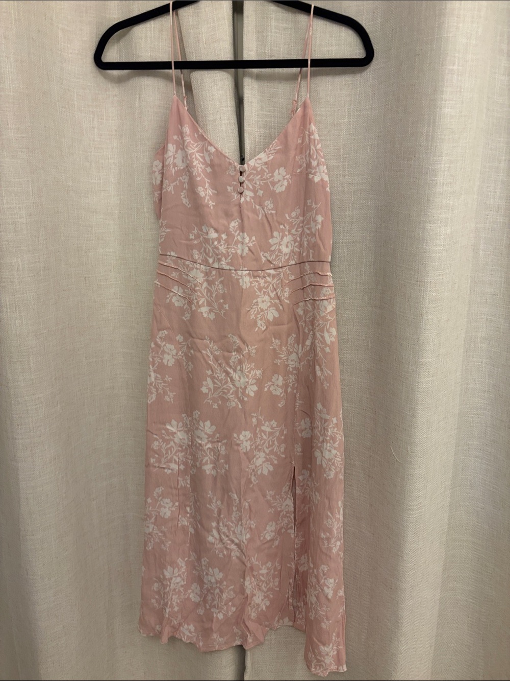 Blush Pink Floral Midi Slip Dress with Spaghetti Straps